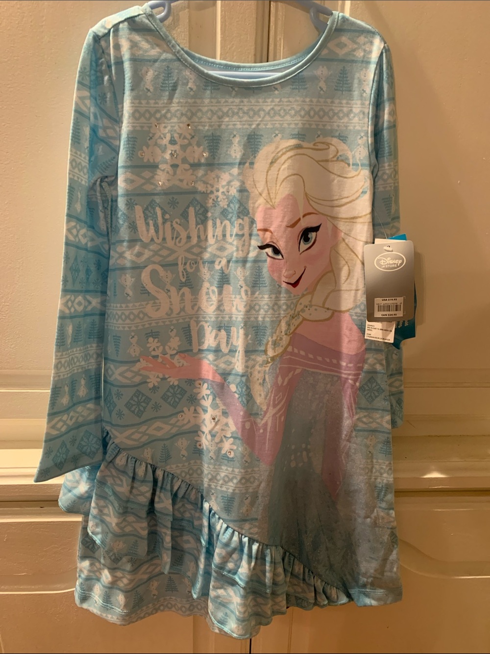 Disney Elsa Light Blue and Pink Girls' Ruffle Hem Nightgown